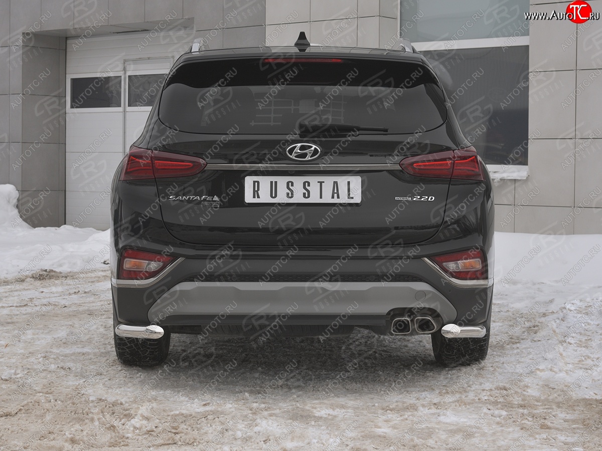 14 499 р. Защита заднего бампера (Ø63 мм уголки, нержавейка) SLITKOFF Hyundai Santa Fe TM дорестайлинг (2018-2021)  с доставкой в г. Белгород