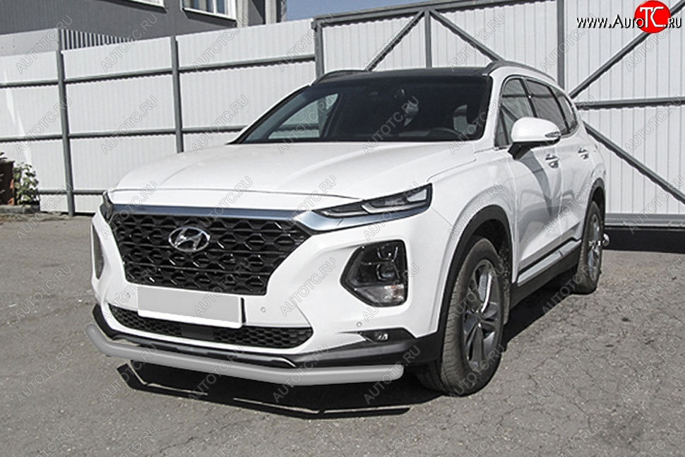 8 599 р. Защита переднего бампера Slitkoff (d57 мм) Hyundai Santa Fe TM дорестайлинг (2018-2021) (Сталь с полимерным покрытием. Цвет: серебристый)  с доставкой в г. Белгород