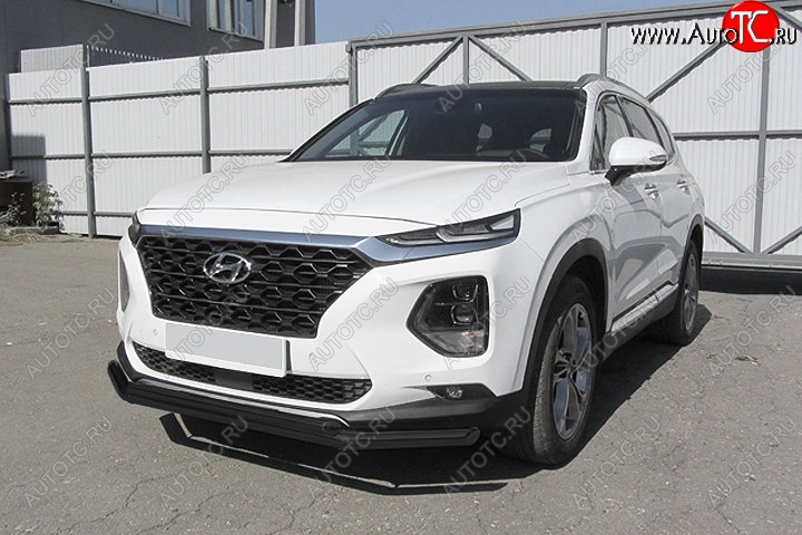 9 399 р. Защита переднего бампера Slitkoff (двойная, d57/42 мм) Hyundai Santa Fe TM дорестайлинг (2018-2021) (Сталь с полимерным покрытием. Цвет: чёрный)  с доставкой в г. Белгород