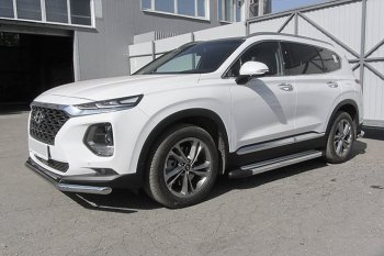10 699 р. Пороги алюминиевые Slitkoff Hyundai Santa Fe TM дорестайлинг (2018-2021) (Luxe Silver)  с доставкой в г. Белгород. Увеличить фотографию 2