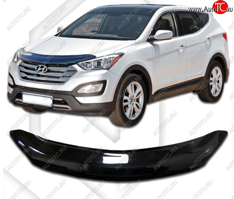 2 199 р. Дефлектор капота CA-Plastic Hyundai Santa Fe DM дорестайлинг (2012-2016) (Classic черный, Без надписи)  с доставкой в г. Белгород