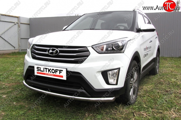 11 799 р. Одинарная защита переднего бампера диаметром 57 мм Slitkoff  Hyundai Creta  GS (2015-2021) дорестайлинг, рестайлинг (Нержавейка, Полированная)  с доставкой в г. Белгород