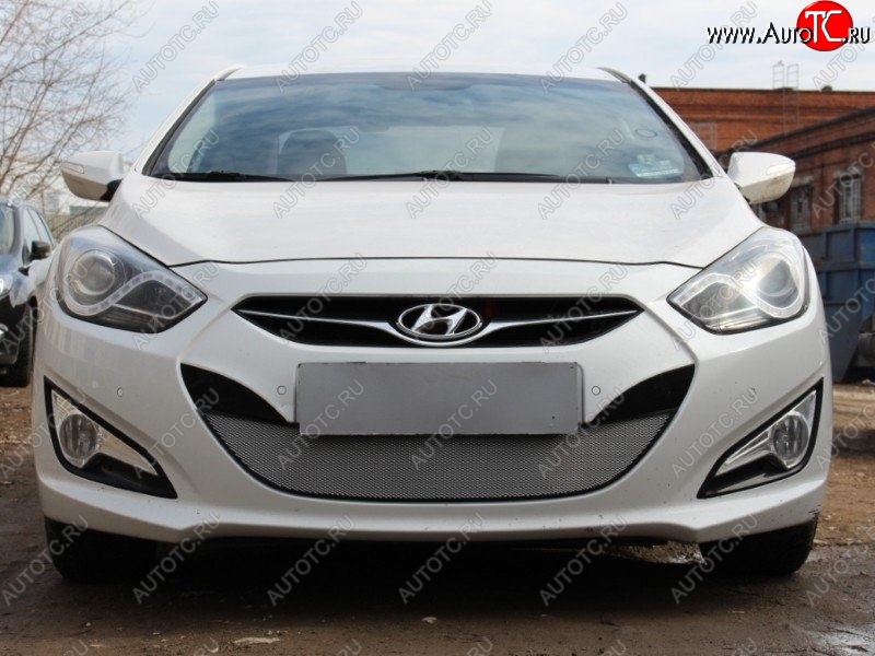 1 539 р. Защитная сетка на бампер Russtal (хром) Hyundai I40 1 VF дорестайлинг седан (2011-2015)  с доставкой в г. Белгород