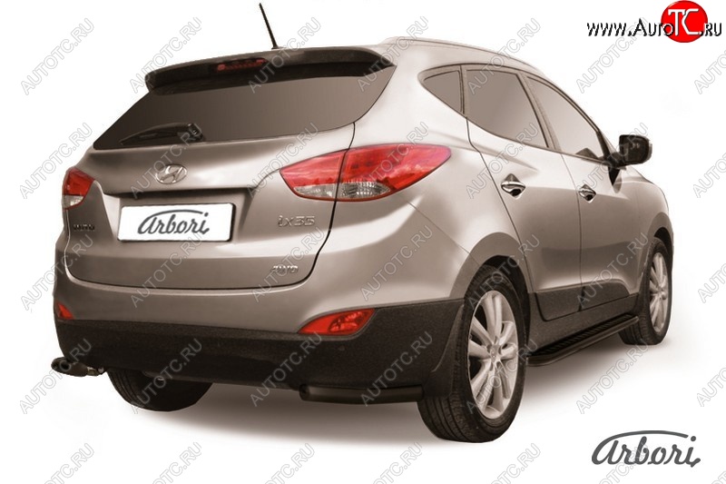 5 399 р. Защита заднего бампера Arbori (уголки, черная, 1 труба d57 mm). Hyundai IX35 LM дорестайлинг (2009-2013)  с доставкой в г. Белгород