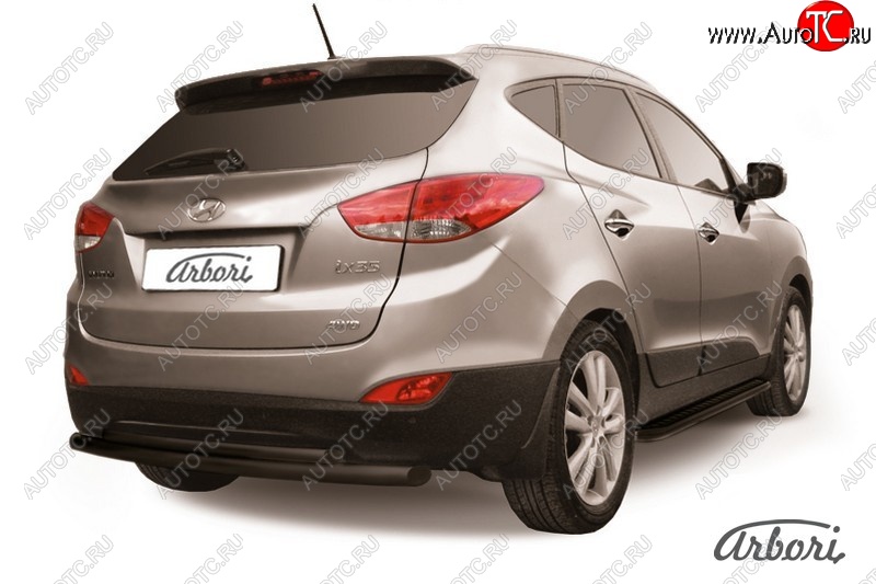 5 939 р. Защита заднего бампера Arbori (черная, 2 трубы d57 и 42 mm). Hyundai IX35 LM дорестайлинг (2009-2013)  с доставкой в г. Белгород