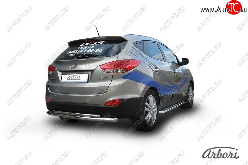 11 339 р. Защита заднего бампера Arbori (нержавейка, 2 трубы d57 и 42 mm). Hyundai IX35 LM дорестайлинг (2009-2013)  с доставкой в г. Белгород