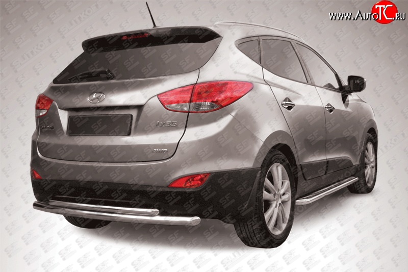 11 499 р. Двойная защита заднего бампера (d57 и 42 мм) Slitkoff Hyundai IX35 LM дорестайлинг (2009-2013) (нержавейка полированная)  с доставкой в г. Белгород