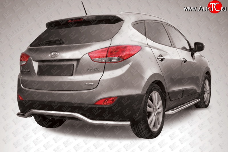 12 999 р. Защита заднего бампера из фигурной трубы диаметром 57 мм Slitkoff Hyundai IX35 LM дорестайлинг (2009-2013) (Нержавейка, Полированная)  с доставкой в г. Белгород
