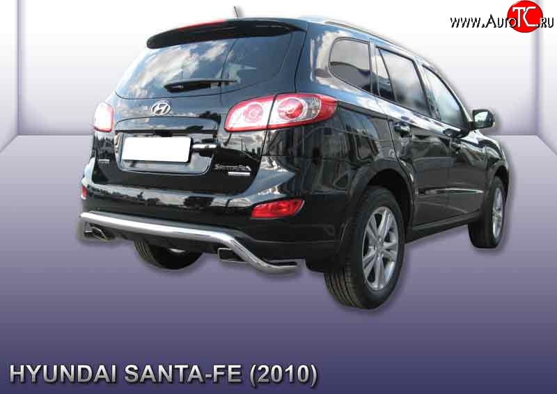 12 949 р. Фигурная защита заднего бампера диаметром 57 мм Slitkoff Hyundai Santa Fe CM рестайлинг (2009-2012) (Нержавейка, Полированная)  с доставкой в г. Белгород