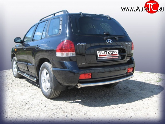 6 499 р. Одинарная защита заднего бампера из трубы диаметром 57 мм Slitkoff Hyundai Santa Fe SM (2000-2012) (Нержавейка, Полированная)  с доставкой в г. Белгород