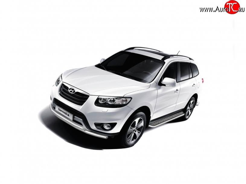 11 349 р. Широкая защита порогов Petroil Tuning Hyundai Santa Fe DM дорестайлинг (2012-2016) (Нержавеющая полированная сталь)  с доставкой в г. Белгород