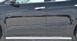 12 299 р. Защита порогов из круглой трубы диаметром 63 мм Russtal Hyundai Santa Fe DM дорестайлинг (2012-2016) (Защита порогов с со скосами на торцах (вариант 1))  с доставкой в г. Белгород. Увеличить фотографию 2