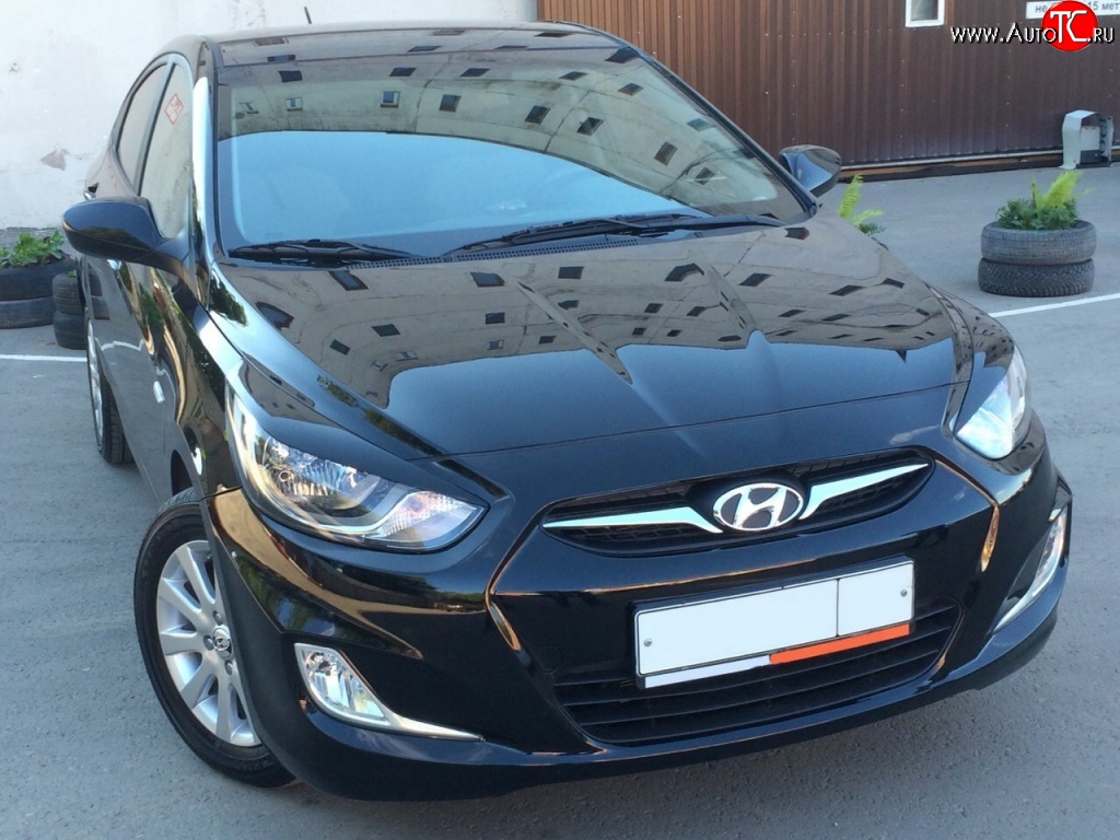 599 р. Реснички на фары Sniper  Hyundai Solaris  RBr (2010-2014) седан дорестайлинг, хэтчбэк дорестайлинг (Неокрашенные)  с доставкой в г. Белгород