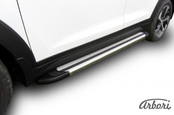 Порожки для ног Arbori Luxe Silver Hyundai Tucson  TL (2015-2018) дорестайлинг