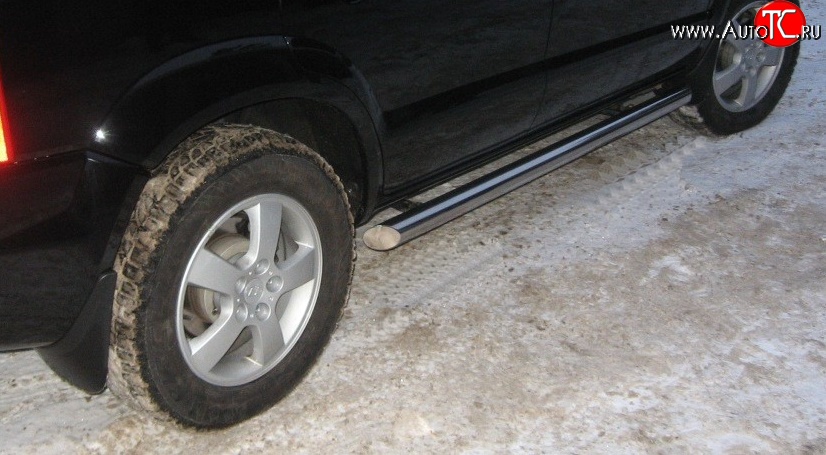 13 499 р. Защита порогов из круглой трубы диаметром 76 мм Russtal Hyundai Tucson JM (2004-2010) (Защита порогов с со скосами на торцах (вариант 1))  с доставкой в г. Белгород