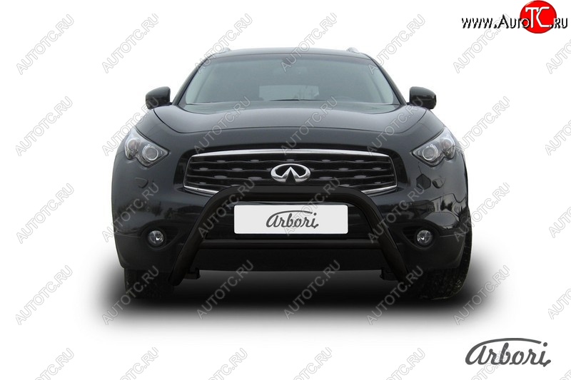 23 039 р. Защита переднего бампера Arbori (низкая, черная, 1 труба d76 mm). INFINITI FX50 S51 дорестайлинг (2008-2011)  с доставкой в г. Белгород