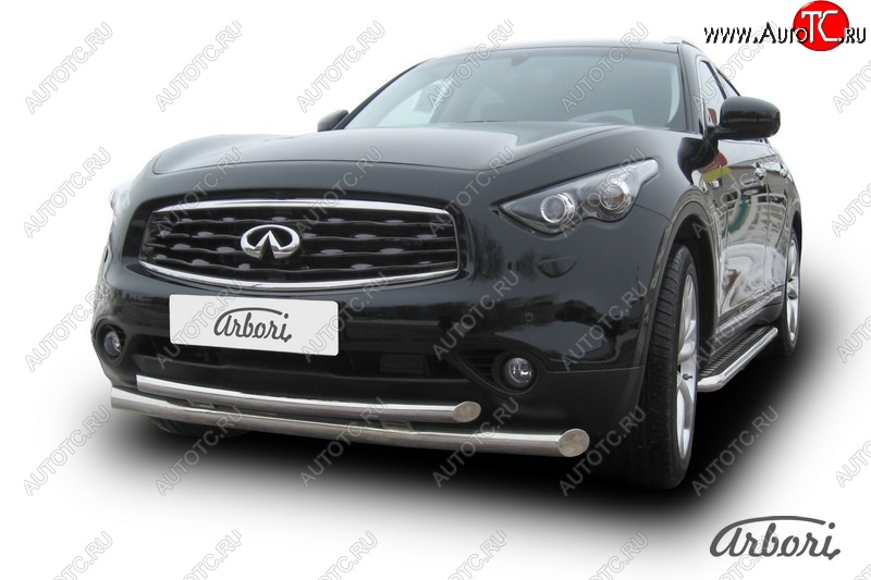 33 479 р. Защита переднего бампера Arbori (нержавейка, 2 трубы d76 и 57 mm) INFINITI FX50 S51 дорестайлинг (2008-2011)  с доставкой в г. Белгород