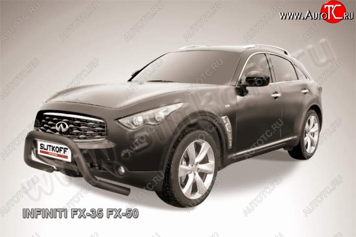25 999 р. Кенгурятник d76 Slitkoff (низкий, широкий) INFINITI FX50 S51 дорестайлинг (2008-2011) (Цвет: серебристый)  с доставкой в г. Белгород