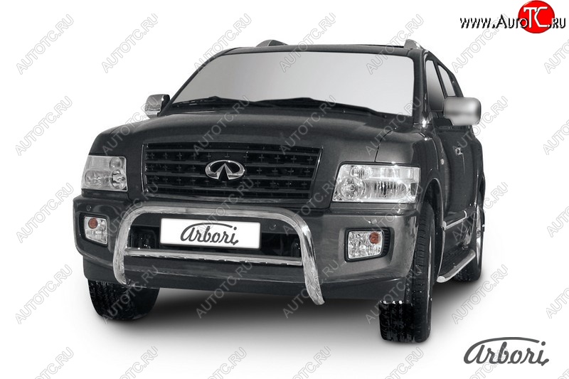 39 599 р. Защита переднего бампера Arbori (низкая - mini, нержавейка, 1 труба d76 mm). INFINITI QX56 JA60 дорестайлинг (2004-2007)  с доставкой в г. Белгород
