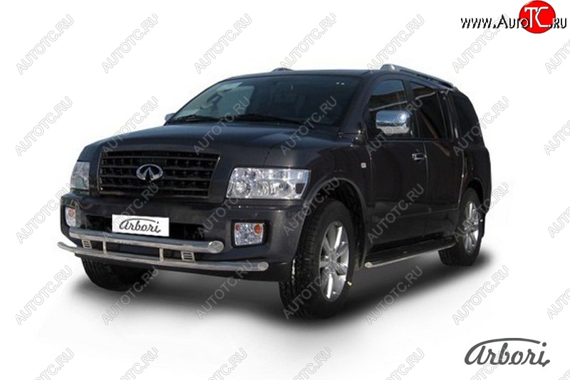 26 099 р. Защита переднего бампера Arbori (нержавейка, 2 трубы d76 и 57 mm) INFINITI QX56 JA60 дорестайлинг (2004-2007)  с доставкой в г. Белгород