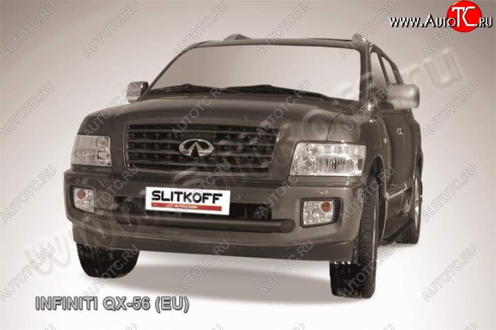 12 549 р. Защита переднего бампера из трубы d76 Slitkoff (короткая) INFINITI QX56 JA60 дорестайлинг (2004-2007) (Цвет: серебристый)  с доставкой в г. Белгород