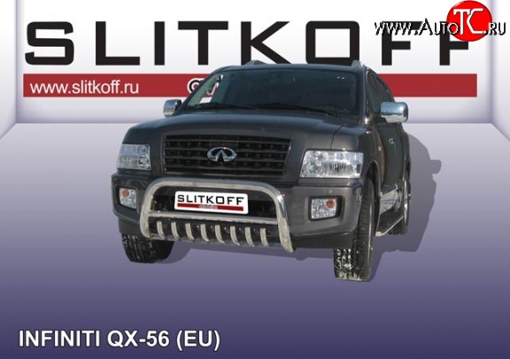 61 999 р. Усиленная защита переднего бампера с защитой картера Slitkoff INFINITI QX56 JA60 дорестайлинг (2004-2007) (Цвет: нержавеющая полированная сталь)  с доставкой в г. Белгород