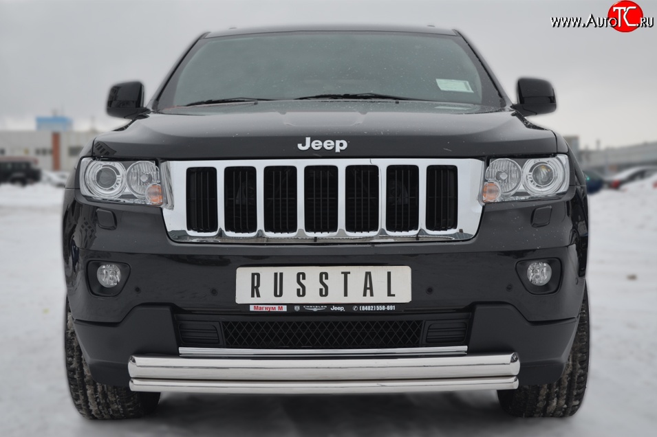 17 749 р. Защита переднего бампера (2 трубыØ76 и 42 мм, нержавейка) SLITKOFF Jeep Grand Cherokee WK2 дорестайлинг (2010-2013)  с доставкой в г. Белгород