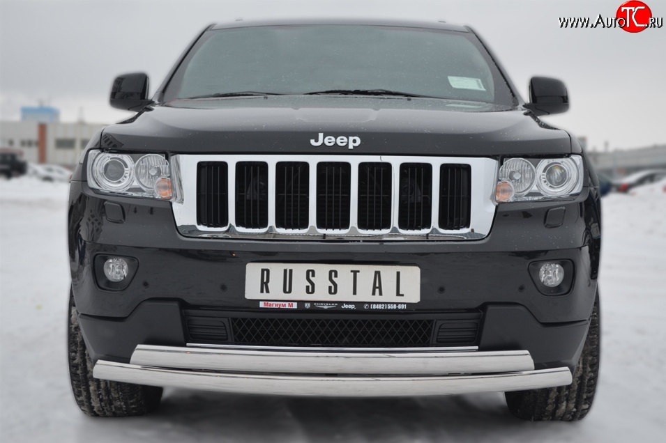 16 849 р. Защита переднего бампера (2 трубыØ75х42 мм, нержавейка) Russtal Jeep Grand Cherokee WK2 дорестайлинг (2010-2013)  с доставкой в г. Белгород
