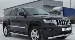 12 299 р. Защита порогов из круглой трубы диаметром 63 мм Russtal Jeep Grand Cherokee WK2 дорестайлинг (2010-2013) (Защита порогов с со скосами на торцах (вариант 1))  с доставкой в г. Белгород. Увеличить фотографию 2