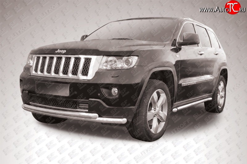 15 949 р. Двойная защита переднего бампера из труб диаметрами по 57 мм Slitkoff Jeep Grand Cherokee WK2 дорестайлинг (2010-2013) (Нержавейка, Полированная)  с доставкой в г. Белгород
