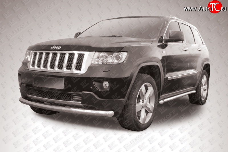 14 799 р. Одинарная защита переднего бампера диаметром 76 мм Slitkoff Jeep Grand Cherokee WK2 дорестайлинг (2010-2013) (Нержавейка, Полированная)  с доставкой в г. Белгород