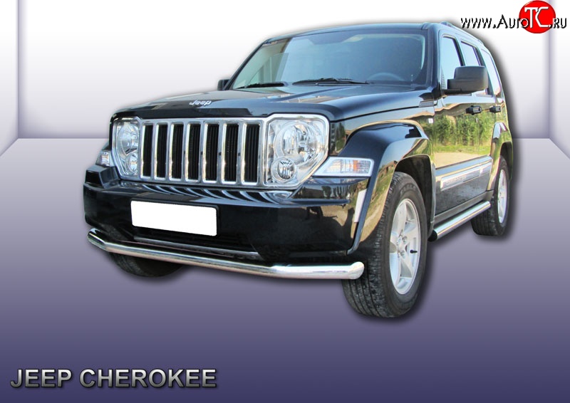 16 299 р. Одинарная защита переднего бампера диаметром 76 мм Slitkoff Jeep Liberty KK (2007-2013) (Нержавейка, Полированная)  с доставкой в г. Белгород