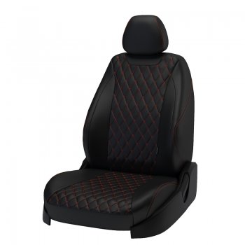 Чехлы для сидений Lord Autofashion Байрон (экокожа) KIA Ceed 2 JD рестайлинг, хэтчбэк (2015-2018) (Чёрный, вставка чёрная, строчка красная)