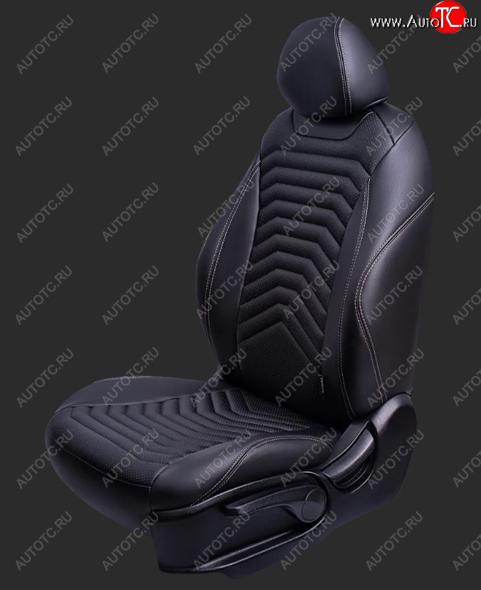 25 899 р. Чехлы для сидений Lord Autofashion Байрон ПРЕЗИДЕНТ (экокожа, спинка и сиденье 40/60, 3 Г-образных подголовника) KIA Ceed 2 JD рестайлинг, хэтчбэк (2015-2018) (Черный, вставка черная, строчка бежевая)  с доставкой в г. Белгород