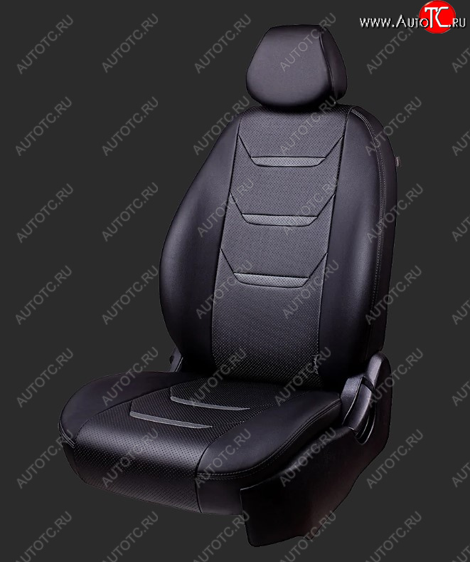 10 299 р. Чехлы для сидений Lord Autofashion Турин 2 (экокожа, спинка и сиденье 60/40, 3 Г-образных подголовника) KIA Ceed 2 JD рестайлинг, хэтчбэк (2015-2018) (Черный, вставка черная и серая, строчка серая)  с доставкой в г. Белгород