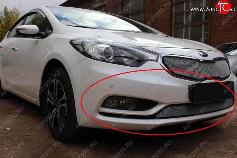 1 539 р. Нижняя защитная сетка на бампер Russtal (хром) KIA Cerato 3 YD дорестайлинг седан (2013-2016)  с доставкой в г. Белгород
