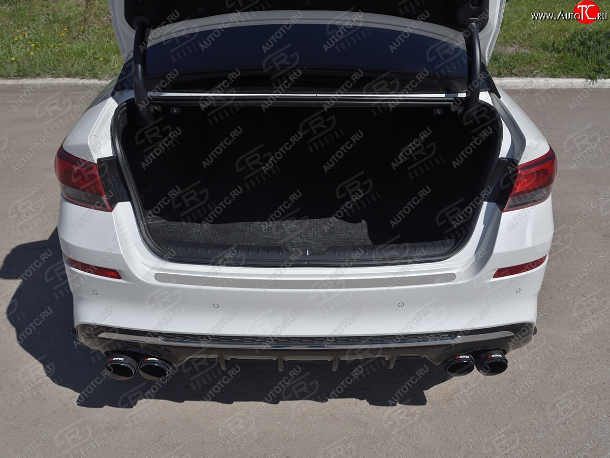 1 479 р. Защитная накладка заднего бампера Russtal KIA Optima JF седан рестайлинг (2018-2020) (Нержавейка шлифованная без надписи)  с доставкой в г. Белгород