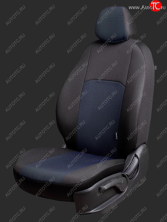 5 399 р. Чехлы для сидений Lord Autofashion Дублин (жаккард, спинка и сиденье 60/40, 3 Г-образных подголовника) KIA Rio 2 JB дорестайлинг седан (2005-2009) (Черный, Ёж синий)  с доставкой в г. Белгород