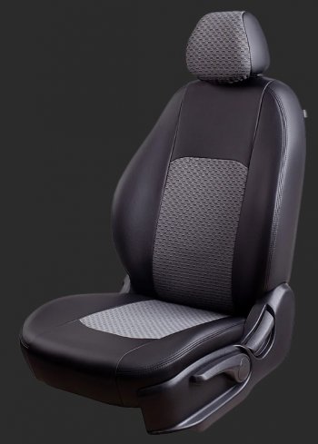 Чехлы для сидений Lord Autofashion Турин (экокожа/жаккард, 60/40 3 Г-образных подголовника) KIA Rio 2 JB дорестайлинг седан (2005-2009) (Черный, вставка жаккард Чёрный Тропик)