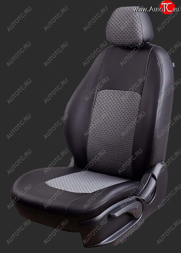 7 249 р. Чехлы для сидений Lord Autofashion Турин (экокожа/жаккард, 60/40 3 Г-образных подголовника) KIA Rio 2 JB дорестайлинг седан (2005-2009) (Черный, вставка жаккард Чёрный Тропик)  с доставкой в г. Белгород