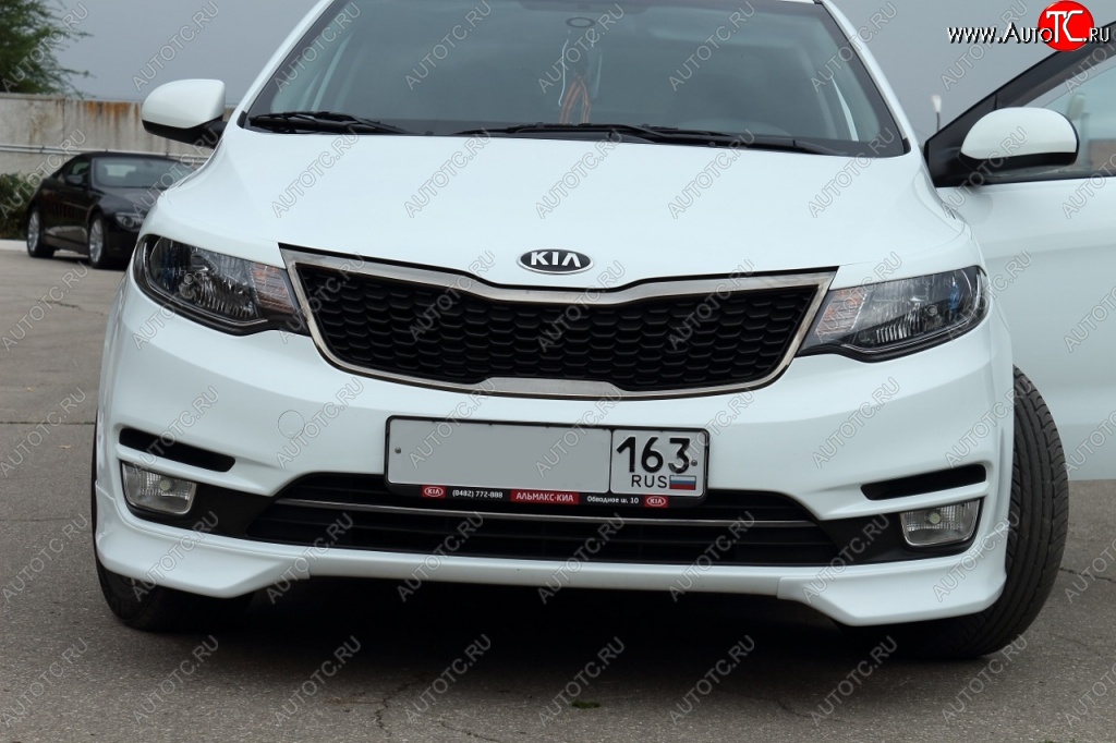 3 799 р. Накладки на передний бампер (рестайлинг) BS KIA Rio 3 QB рестайлинг седан (2015-2017) (Неокрашенная)  с доставкой в г. Белгород
