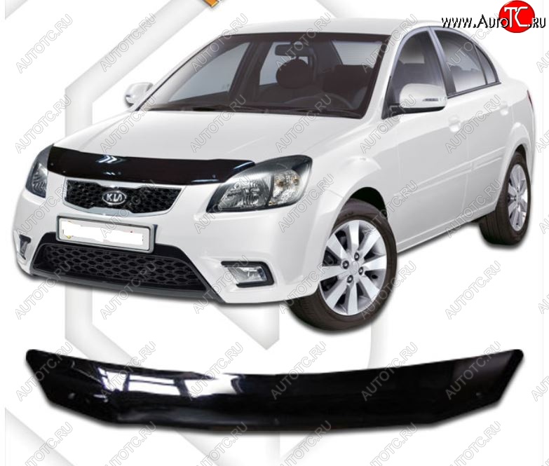 1 999 р. Дефлектор капота CA-Plastiс KIA Rio 2 JB дорестайлинг, хэтчбэк 5 дв. (2005-2009) (Classic черный, Без надписи)  с доставкой в г. Белгород