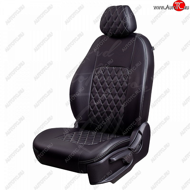7 199 р. Чехлы для сидений Lord Autofashion Турин Ромб (экокожа) KIA Rio 2 JB дорестайлинг седан (2005-2009) (Черный, вставка черная, строчка серая)  с доставкой в г. Белгород