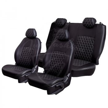 7 199 р. Чехлы для сидений Lord Autofashion Турин Ромб (экокожа) KIA Rio 2 JB дорестайлинг седан (2005-2009) (Черный, вставка черная, строчка серая)  с доставкой в г. Белгород. Увеличить фотографию 4