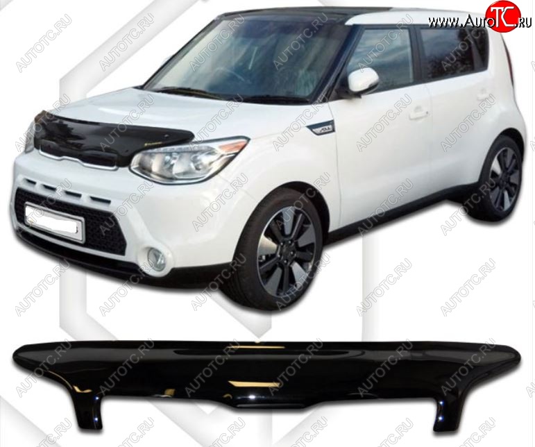 2 199 р. Дефлектор капота CA-Plastic KIA Soul PS дорестайлинг (2014-2016) (Classic черный, Без надписи)  с доставкой в г. Белгород