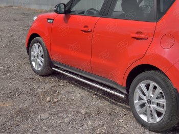 16 649 р. Защита порогов из овальной трубы d75x42 мм с проступью Russtal KIA Soul PS дорестайлинг (2014-2016)  с доставкой в г. Белгород. Увеличить фотографию 2