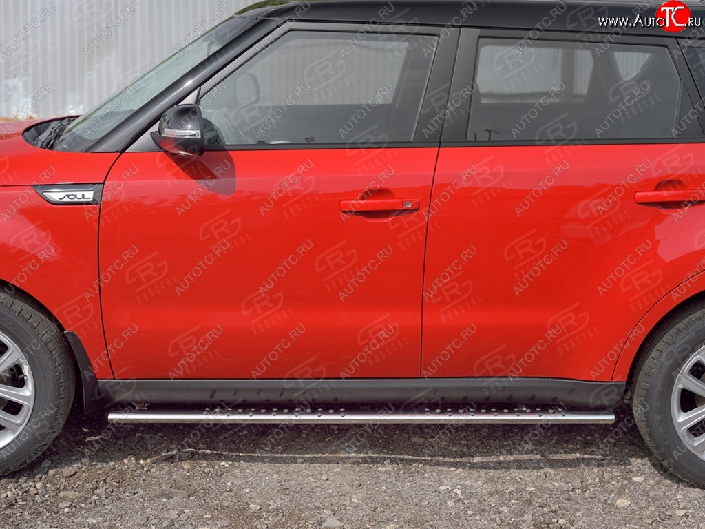 16 649 р. Защита порогов из овальной трубы d75x42 мм с проступью Russtal KIA Soul PS дорестайлинг (2014-2016)  с доставкой в г. Белгород