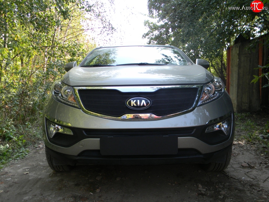 1 299 р. Средняя сетка на бампер Russtal (черная) KIA Sportage 3 SL дорестайлинг (2010-2014)  с доставкой в г. Белгород