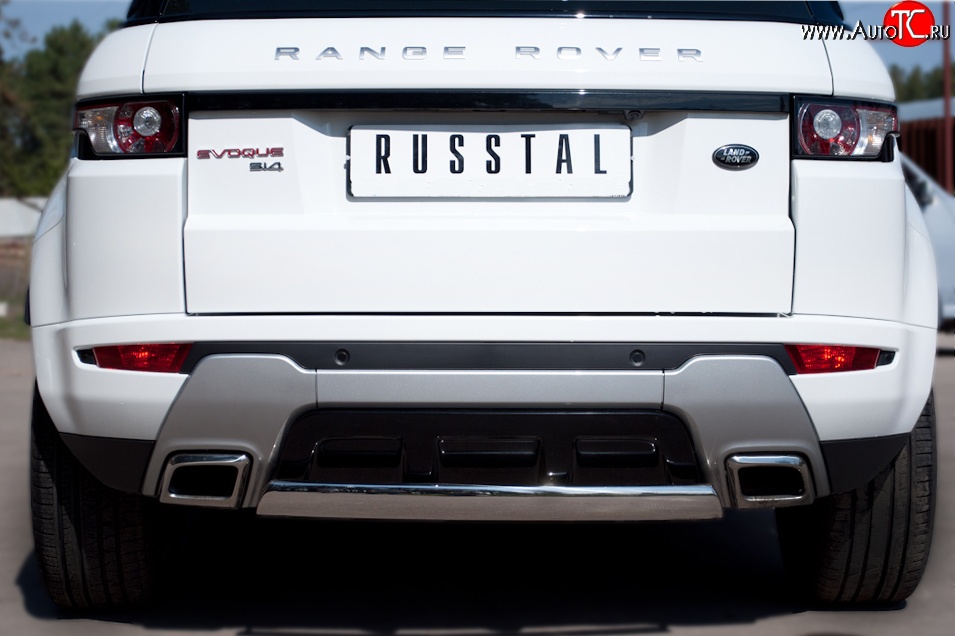 12 999 р. Защита заднего бампера (Ø75x42 мм, нержавейка, Dynamic) Russtal Land Rover Range Rover Evoque 1 L538 дорестайлинг 5 дв. (2011-2015)  с доставкой в г. Белгород