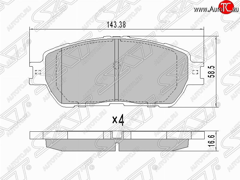819 р. Комплект тормозных колодок SAT (передние, 143,38*58.5*16.6 мм) Toyota Estima AHR10,XR30, XR40 (2000-2006)  с доставкой в г. Белгород